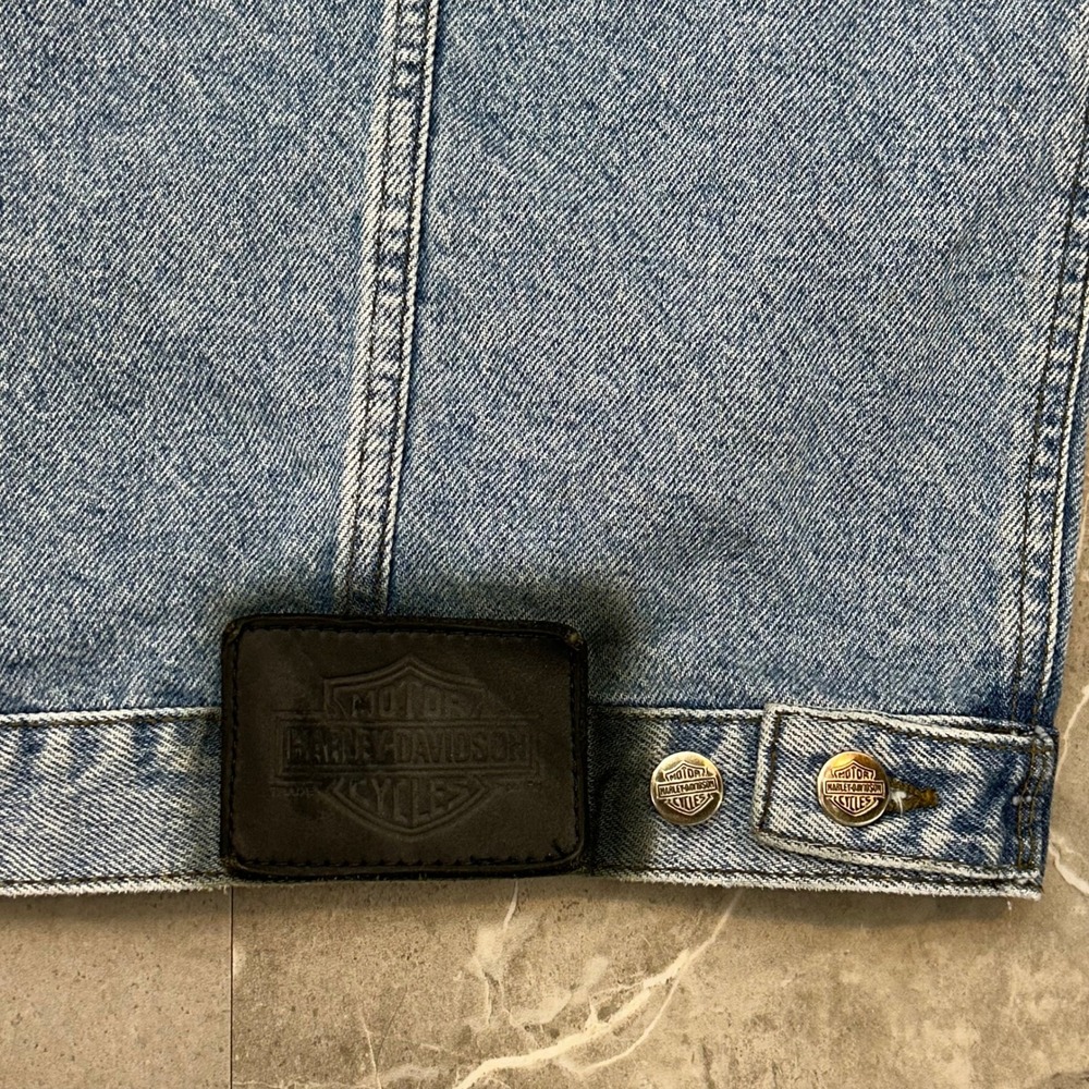 Vintage Harley Davidson Denim Vest Mens XL Embroidered Jean Biker Trucker Faded - Picture 6 of 12